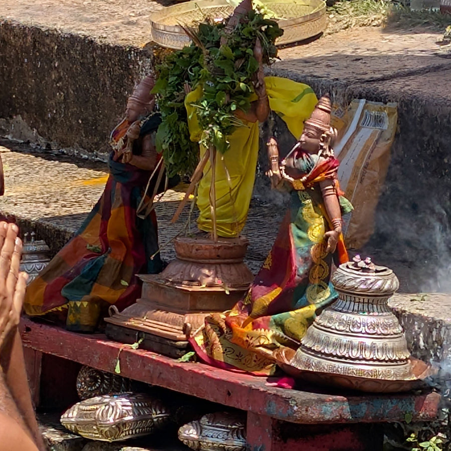 Vedic ritual altar at a riverbank