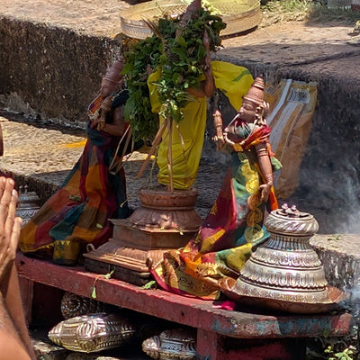 Vedic ritual altar at a riverbank